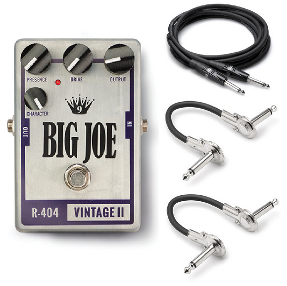 Big Joe Stomp Box R-404 Vintage II Raw Overdrive Pedal with 2 Hosa metal patch cables and a Hosa 10 foot Pro guitar cable