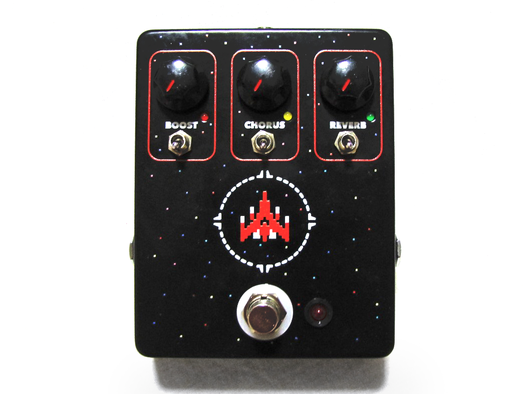 JHS Space Commander volume chorus reverb guitar effects pedal — black enclosure, space-themed graphic