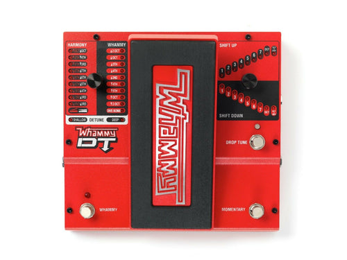 DigiTech Whammy DT Pitch Shifter pedal — top view, red enclosure with expression treadle and drop tune controls