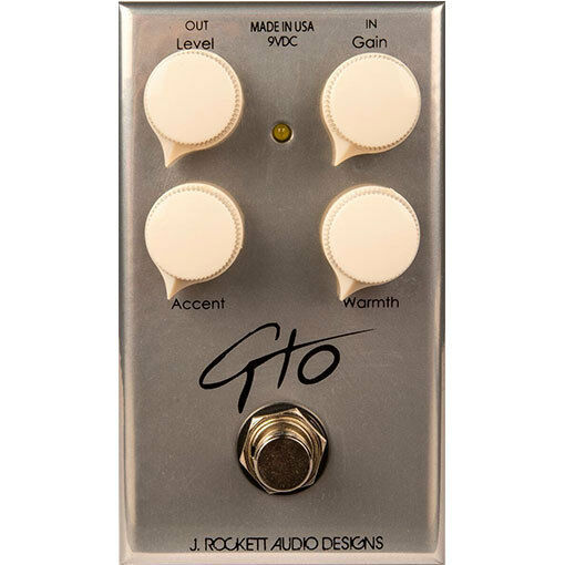 J Rockett GTO overdrive guitar pedal, silver, Level Gain Accent Warmth knobs