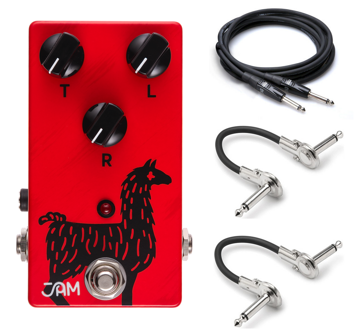 JAM Pedals Delay Llama MK.II red analog delay pedal with three included Hosa cables
