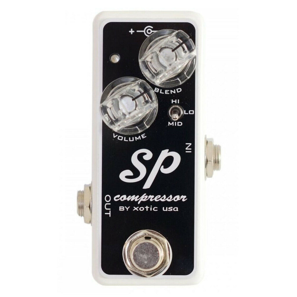 Xotic SP Compressor pedal — top control knobs and footswitch detail