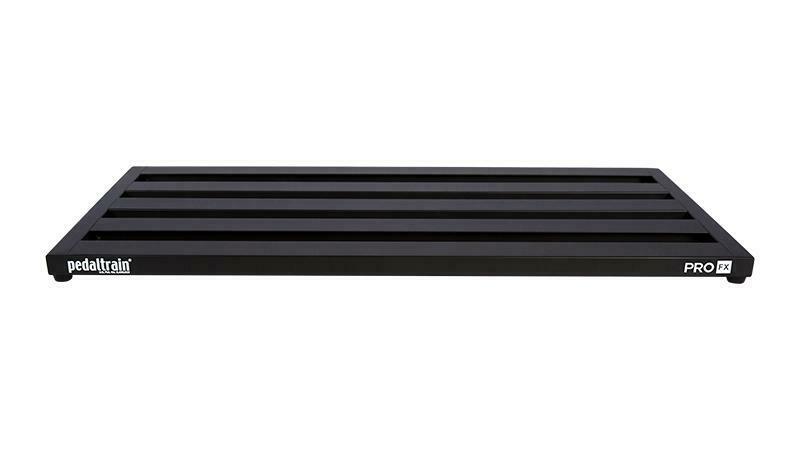 Pedaltrain PRO FX pedal board — black five-rail flat frame angled view