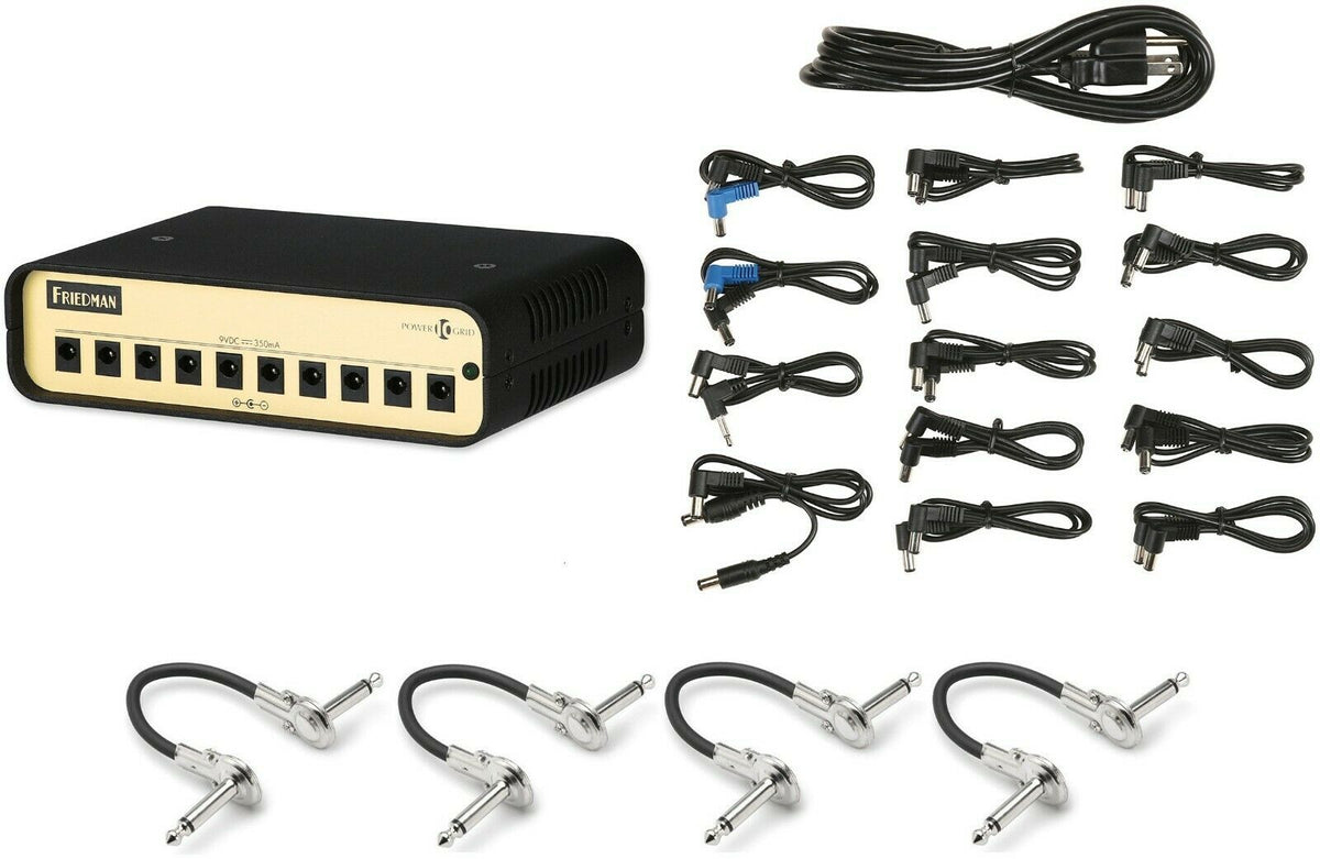 Friedman Power Grid 10 black and gold pedal power supply with all included power and patch cables