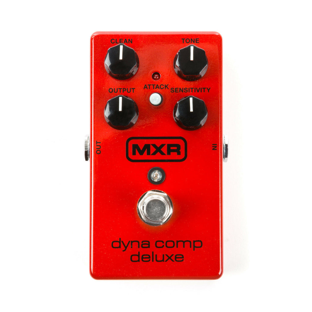 MXR M228 Dyna Comp Deluxe compressor pedal — red enclosure, top view