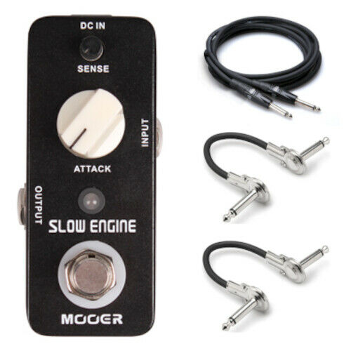 Mooer Slow Engine volume swell pedal — black enclosure with included cables