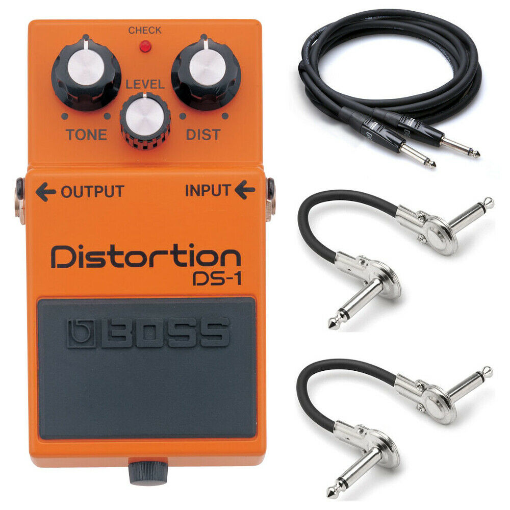 Boss DS-1 orange distortion guitar pedal with included Hosa guitar and patch cables