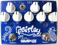 Used Wampler Brad Paisley Drive Deluxe blue dual overdrive pedal, top view with dual channel knobs