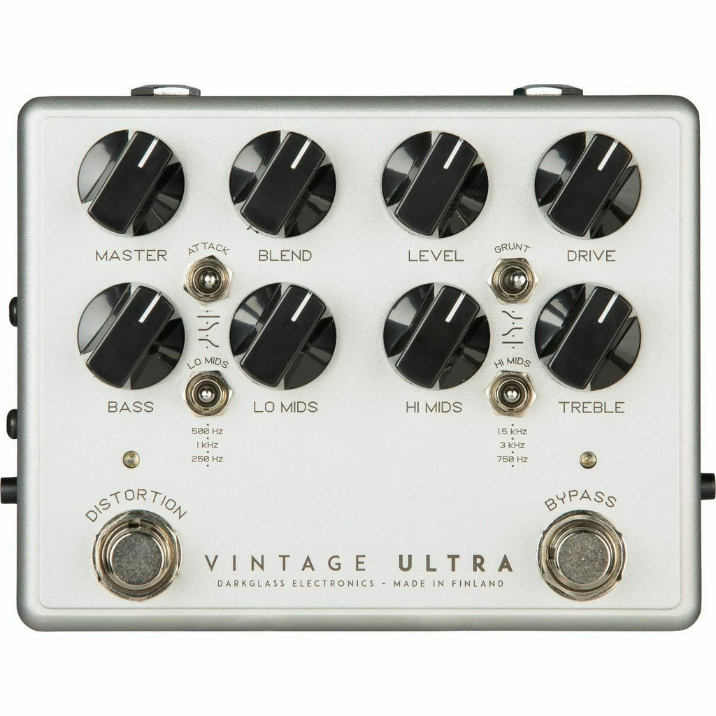 Darkglass Vintage Ultra V2 bass overdrive pedal front, white chassis