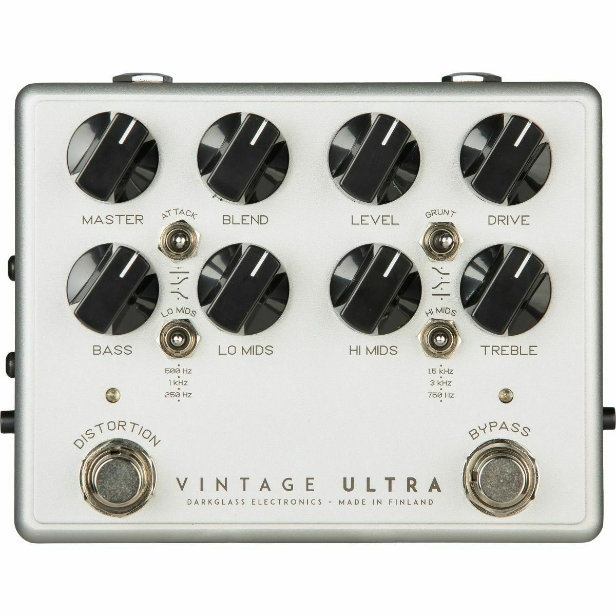 Darkglass Vintage Ultra V2 bass overdrive pedal front, white chassis