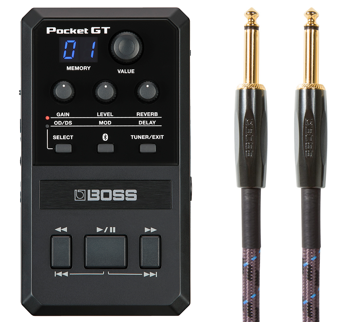 Boss Pocket GT guitar effects processor in black with included guitar cable