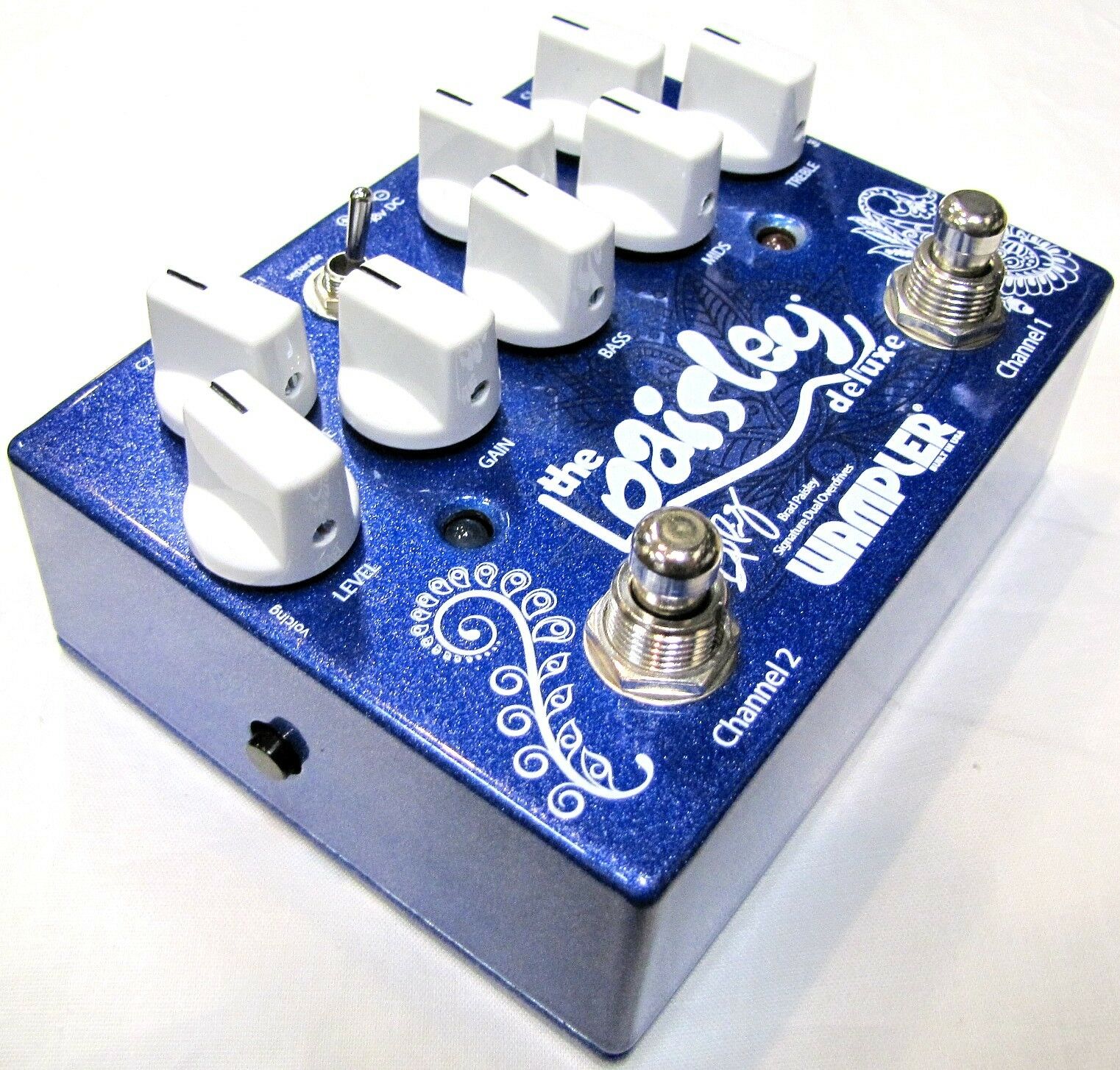 Wampler Paisley Deluxe blue overdrive pedal showing Channel 1 and Channel 2 footswitches