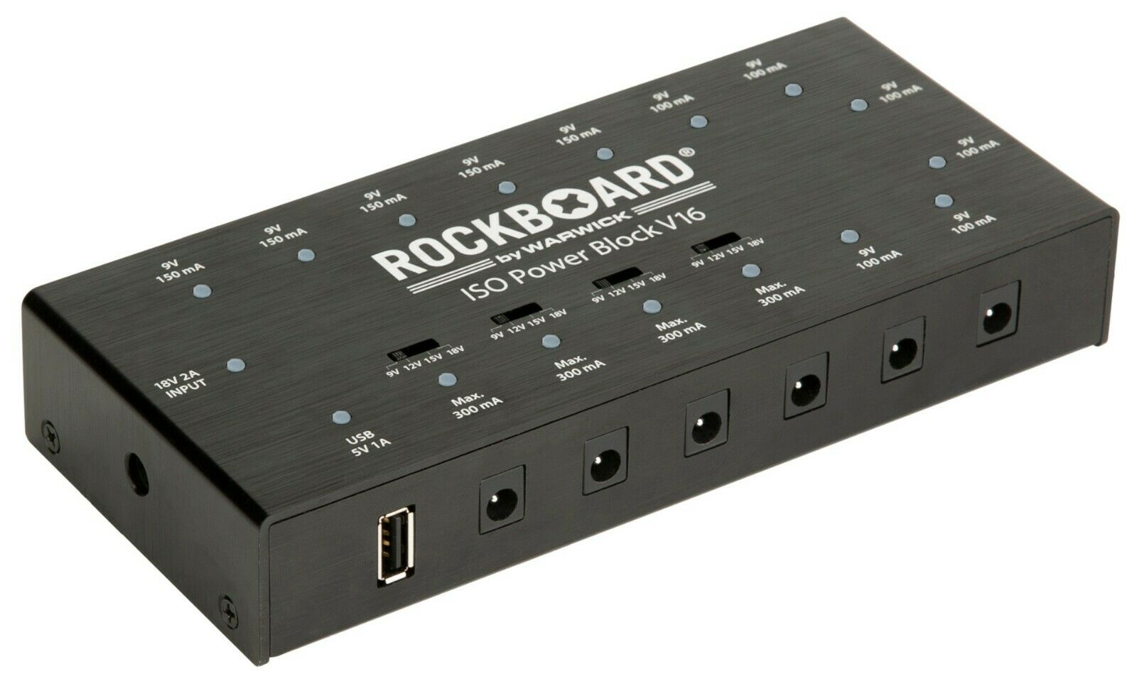 RockBoard ISO Power Block V16 power supply — side angle view