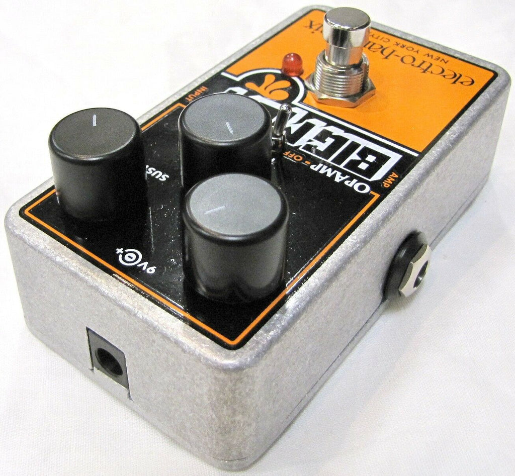 Used EHX Op-Amp Big Muff Pi distortion pedal, angled view of controls