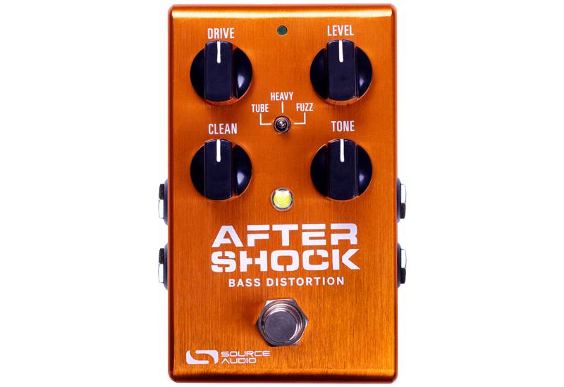 Source Audio SA246 Aftershock bass distortion pedal — orange enclosure, four knobs, engine toggle