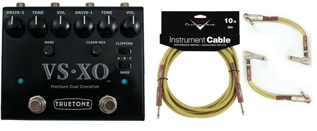Truetone V3 VS-XO black dual overdrive pedal with free Fender Tweed cables