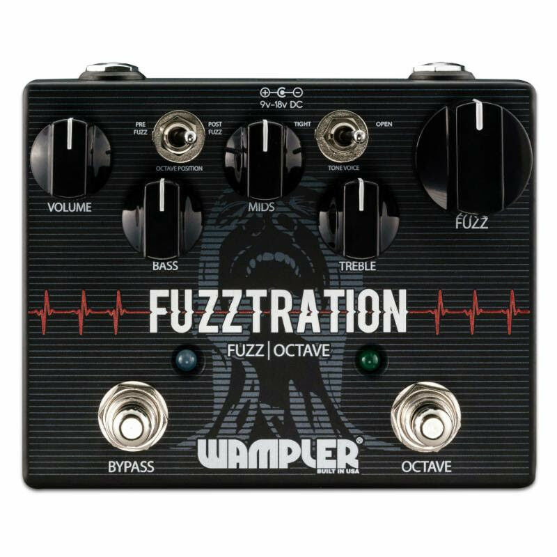 Wampler Fuzztration fuzz octave pedal — silver enclosure, top-down product shot