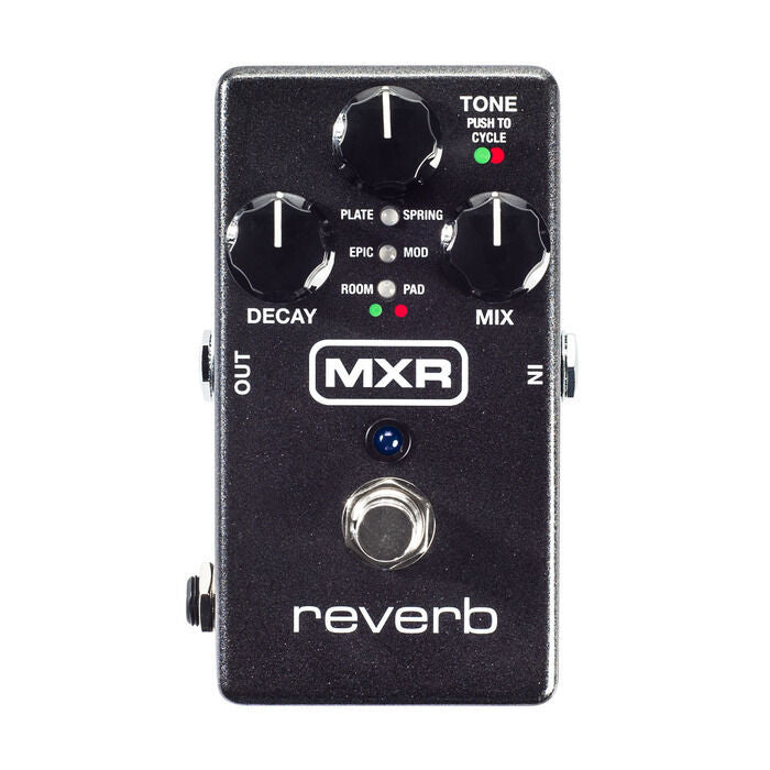 MXR M300 Reverb guitar effects pedal in black with three knobs and six reverb mode selector