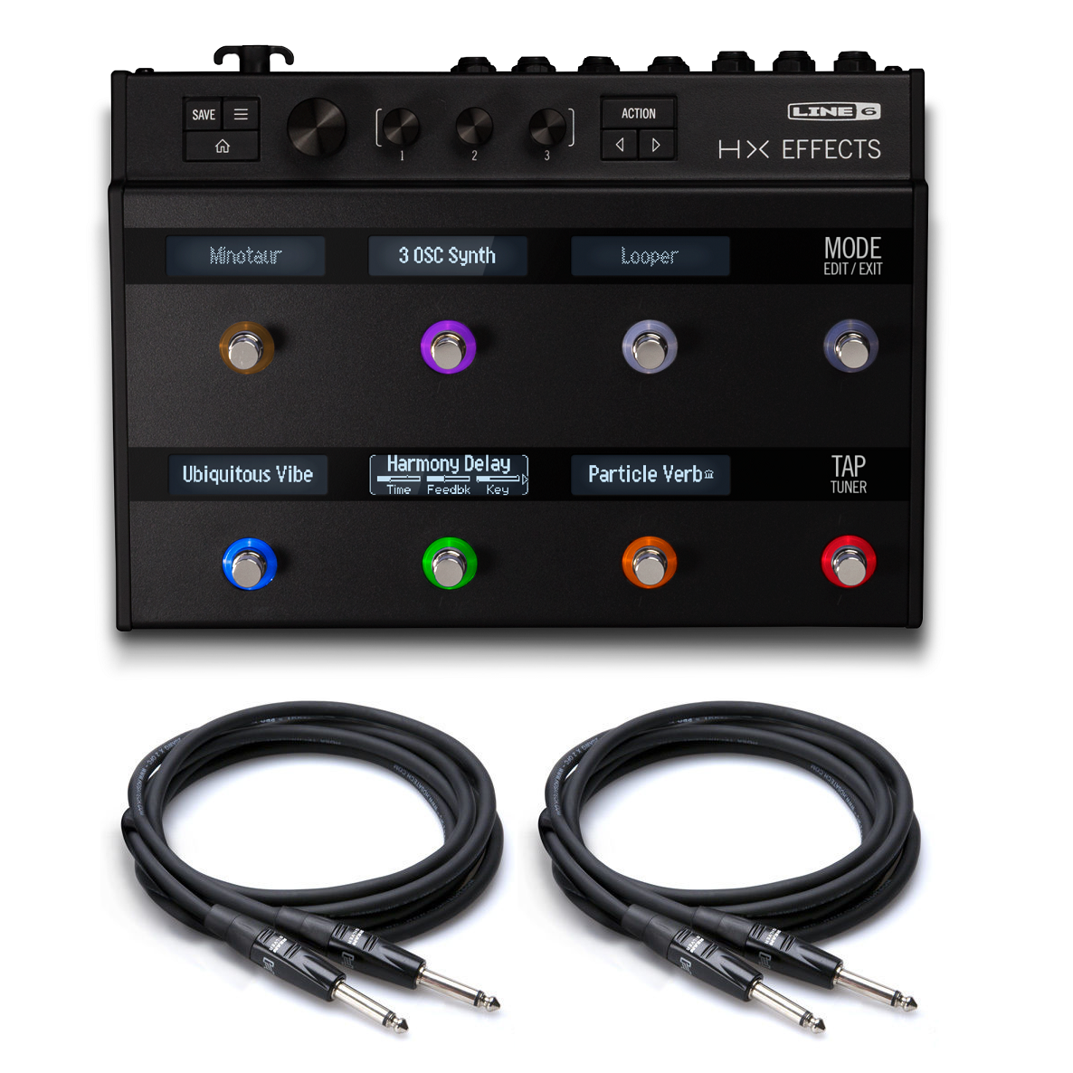New Line 6 HX Effects multi-effects pedal, black, top view with eight footswitches