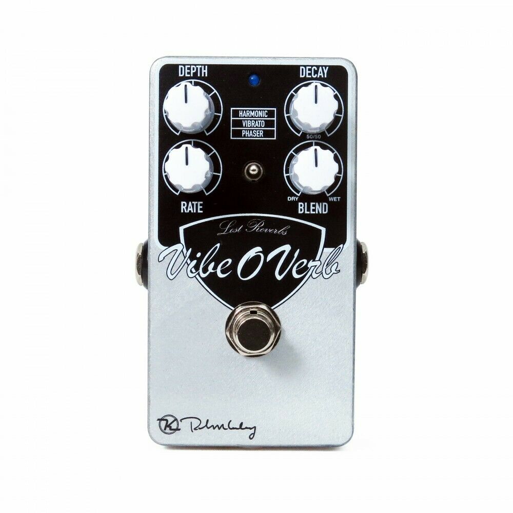 Keeley Vibe-O-Verb silver reverb pedal with Depth, Decay, Rate, and Blend knobs