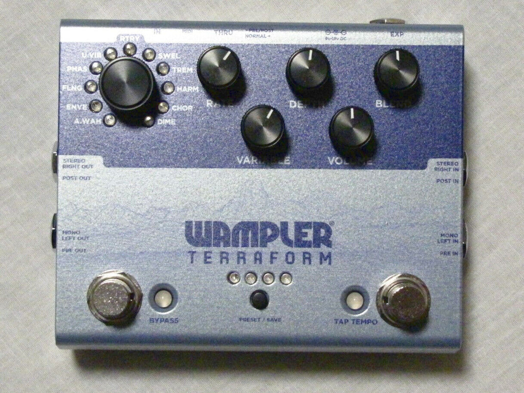 Used Wampler Terraform multi-modulation guitar effects pedal, top view