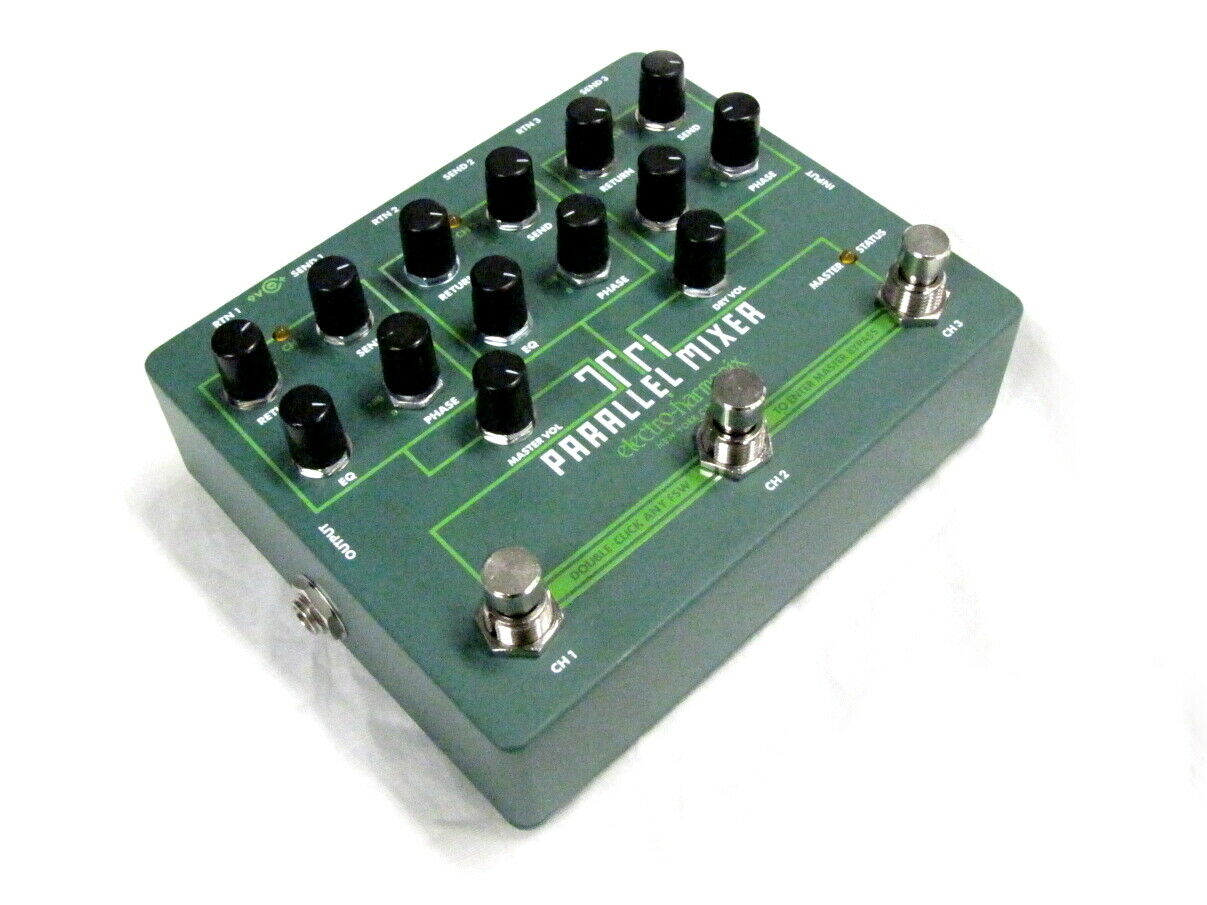 EHX Electro-Harmonix Tri Parallel Mixer — top view showing 3 footswitches