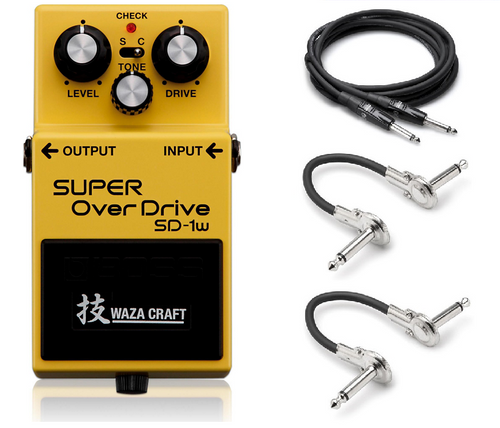 Boss SD-1W Waza Craft Super Overdrive yellow pedal with bonus cables