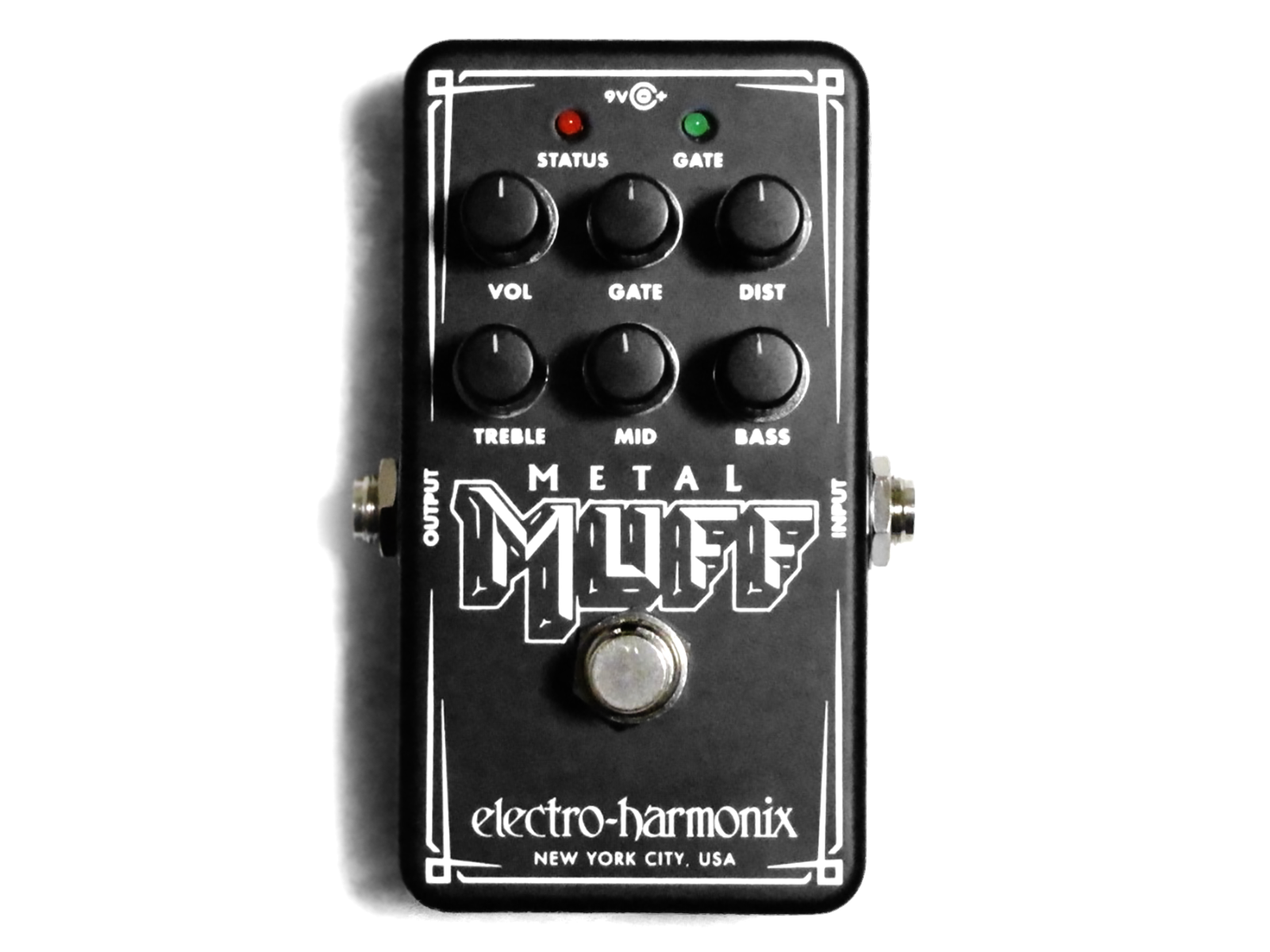 Used EHX Nano Metal Muff distortion pedal with gate, black, front view