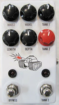 JHS Spring Tank reverb pedal — white enclosure, tank graphic, front view