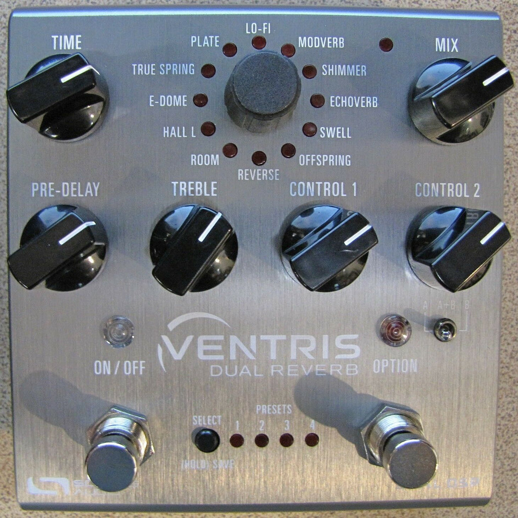 Source Audio SA262 Ventris Dual Reverb pedal — silver, top view controls