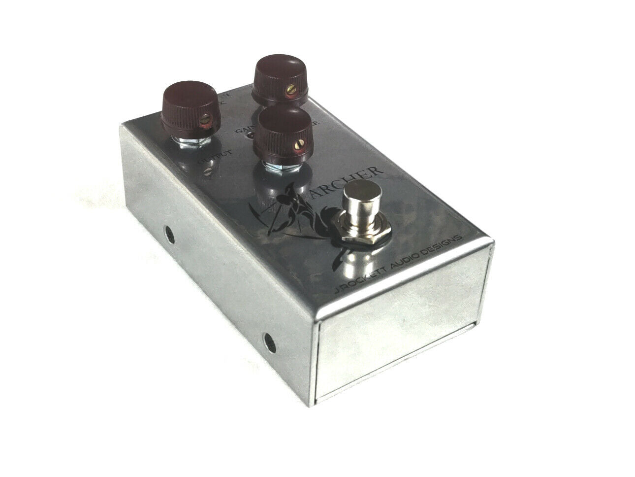 J Rockett Archer overdrive boost pedal — rear view showing jacks and power input