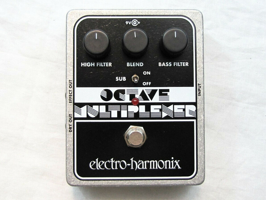 Electro-Harmonix Octave Multiplexer octave pedal — black and silver enclosure, top view