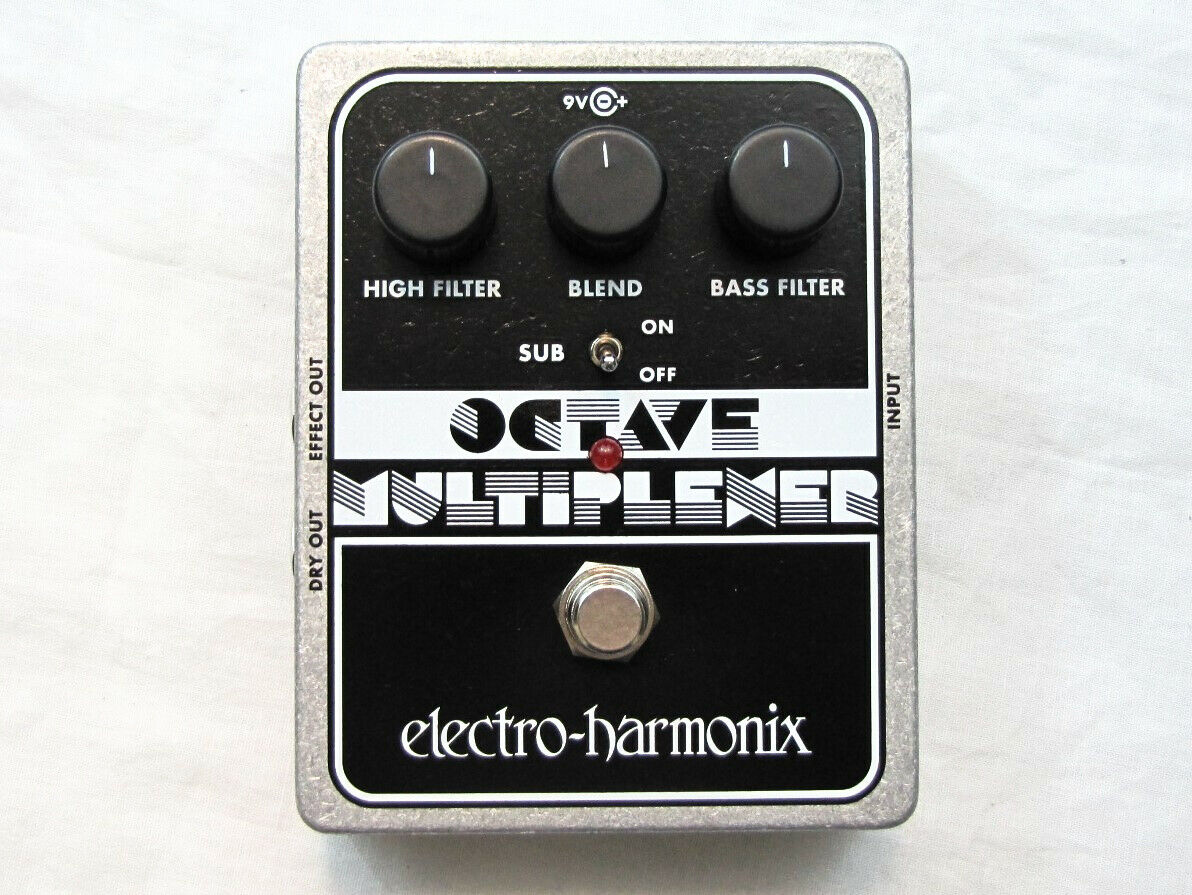 Electro-Harmonix Octave Multiplexer octave pedal — black and silver enclosure, top view