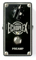 MXR EP101 Echoplex Preamp pedal — top view, black face with silver hammertone chassis