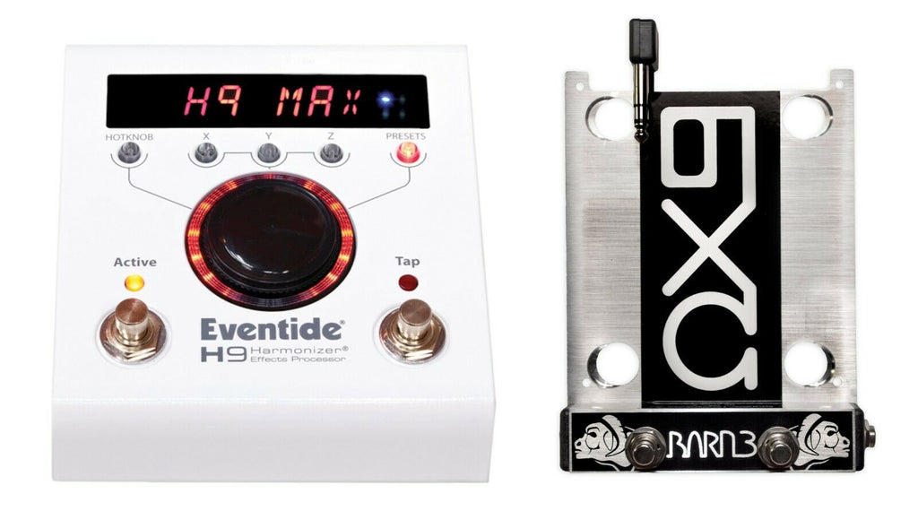 Eventide H9 MAX harmonizer with OX9 aux switch — top view both units