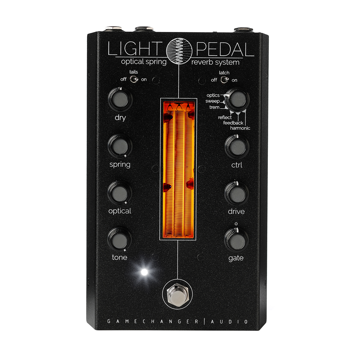 Gamechanger Audio LIGHT Pedal reverb — control knobs and spring tank window