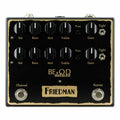 Friedman BE-OD Deluxe dual overdrive pedal, black and gold chassis top view