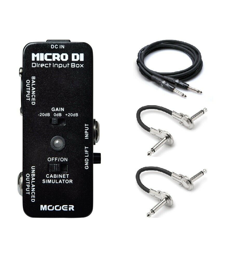 Mooer Micro DI direct input box — black micro enclosure with included cables