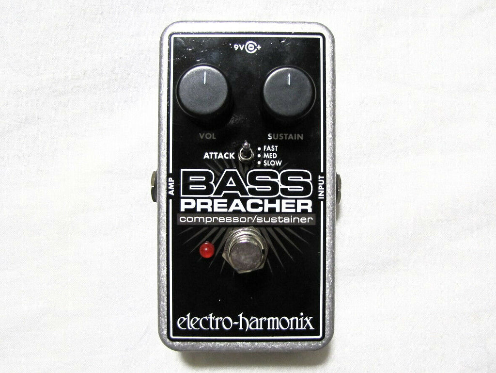 Electro-Harmonix Bass Preacher Compressor Sustainer pedal — top view black enclosure