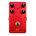 One Control Dyna Red Distortion 4K guitar pedal — red aluminum enclosure, front view with four knobs