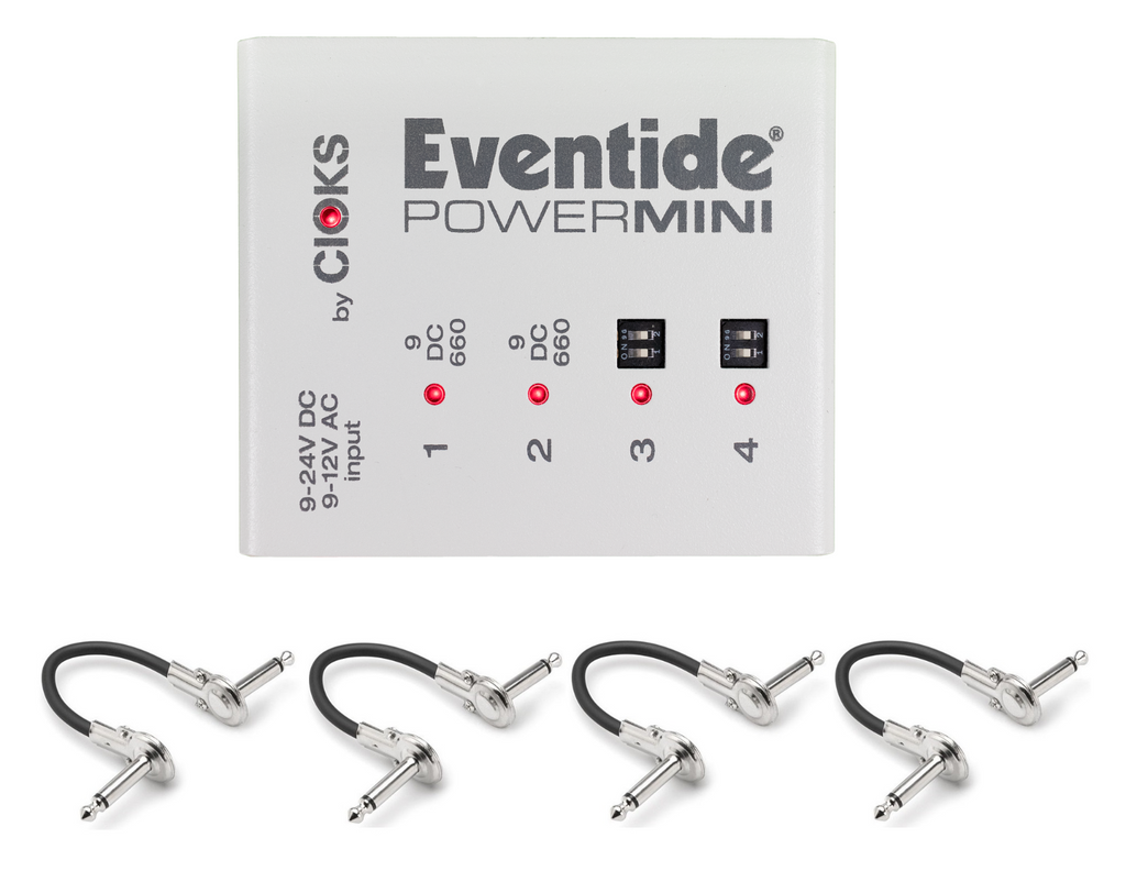 Eventide PowerMini Adapter Kit isolated power supply — front view with 4 patch cables
