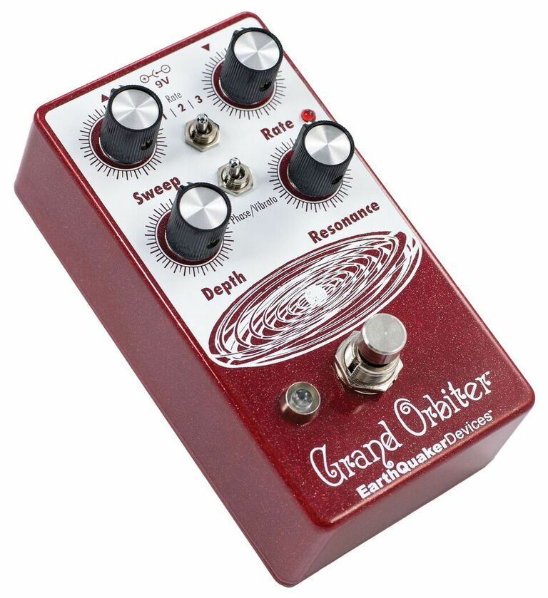 EarthQuaker Grand Orbiter V3 phaser pedal — red and white enclosure angled view
