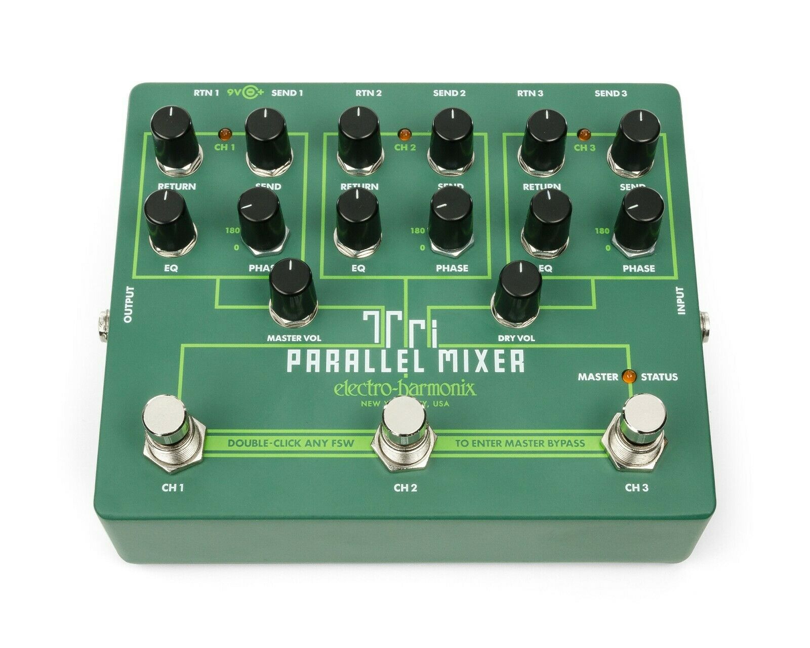 Electro-Harmonix Tri Parallel Mixer pedal, rear connection panel