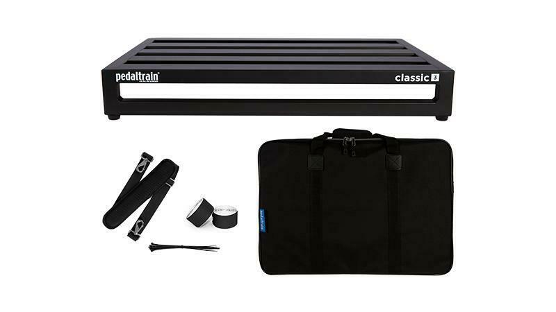 Pedaltrain Classic 3 pedal board — black frame with soft case, strap and hook-and-loop