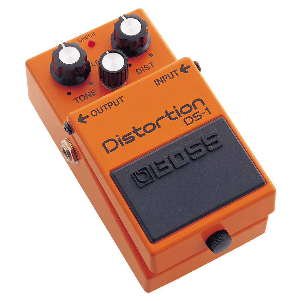 Boss DS-1 Distortion pedal showing input and output jacks
