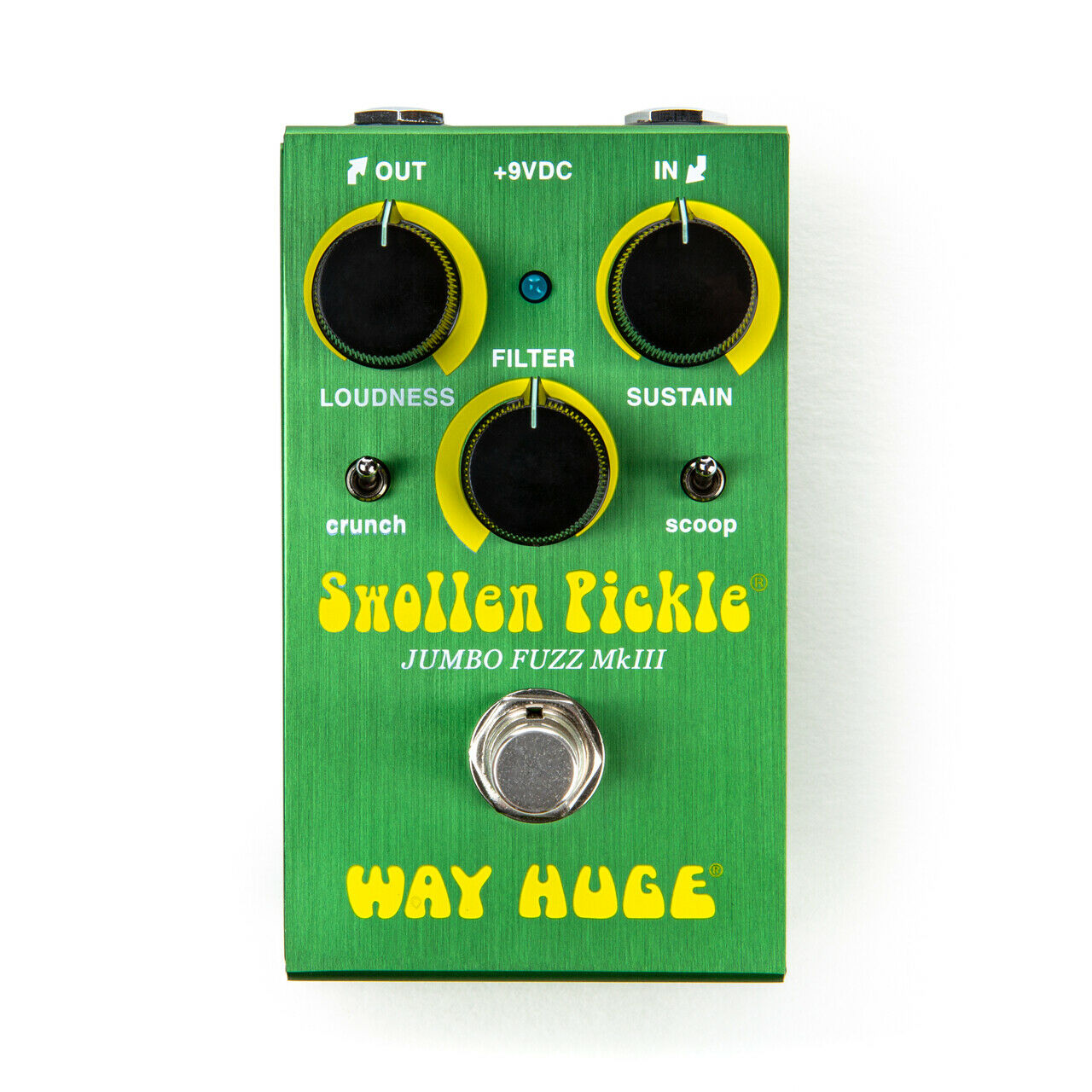Way Huge Swollen Pickle fuzz pedal top view with control knobs