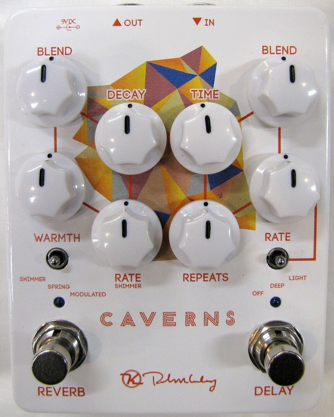 Used Keeley Caverns Delay Reverb V2 white guitar effects pedal, top view
