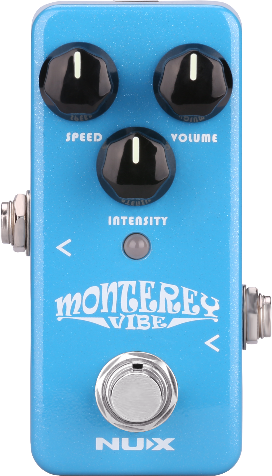 NUX Monterey Vibe NCH-1 uni-vibe pedal — blue mini enclosure, Speed Volume Intensity knobs