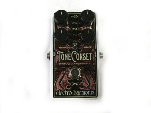 Electro-Harmonix Tone Corset analog compressor pedal — front view, white enclosure
