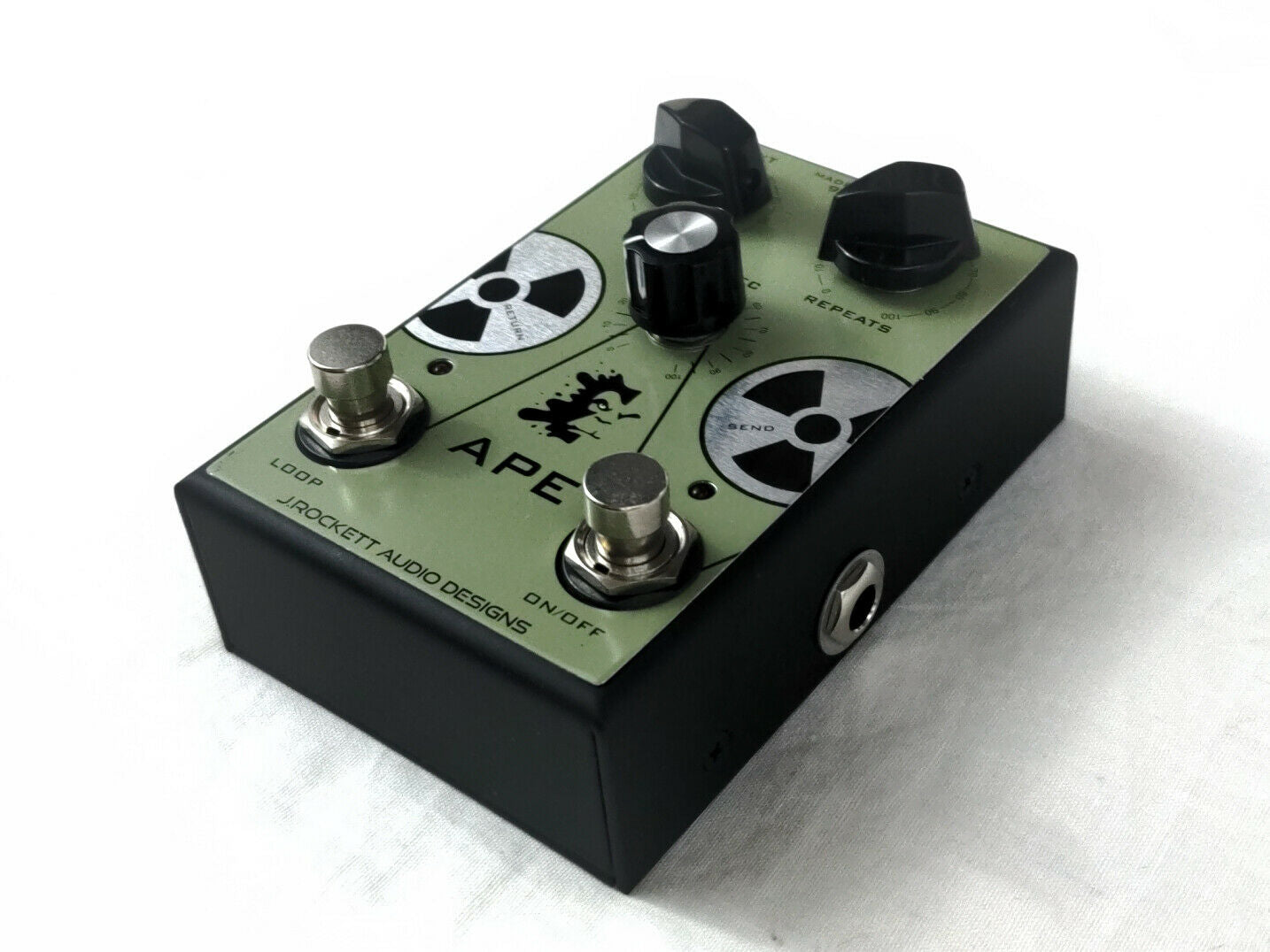 J Rockett APE Analog Preamp Experiment pedal — side view close-up